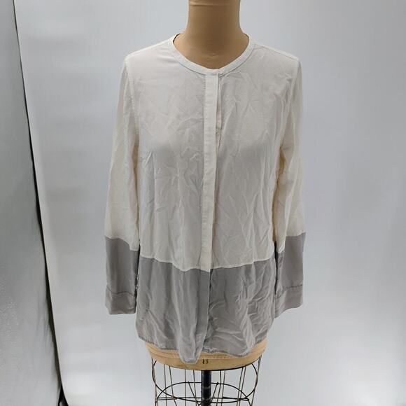 VINCE Colorblock Silk Top Blouse Tunic Sz 12 100% silk long sleeve - Picture 13 of 13